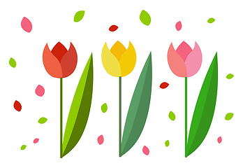 Image showing Clipart of three beautiful tulips/Colorful flowers vector or col