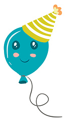 Image showing A blue balloon with smiling eyes and closed smile turning up to 