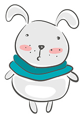 Image showing A chubby cartoon hare wearing a bright warm green scarf around i