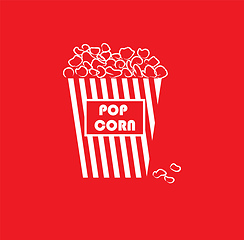 Image showing Portrait of yummy popcorn in a large paper bag with white stripe