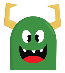 Image showing Happy green monster with yellow horns vector illustration on whi