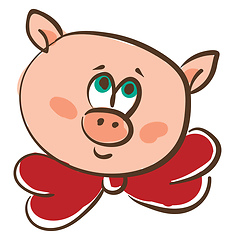 Image showing Drawing of the face of a pink pig in a red-colored neck bowtie v