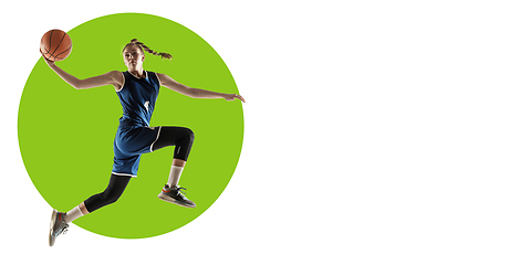 Image showing Sportswoman training on white background, flyer for your ad