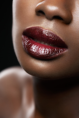 Image showing beautiful black woman red lips closeup