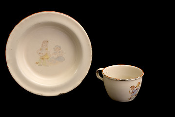 Image showing Antique Childs Enamel Plate And Cup