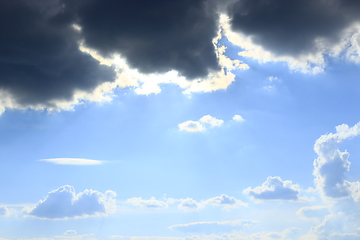 Image showing dark clouds on blue sky background