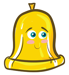 Image showing Cartoon funny happy ringing golden bell vector or color illustra