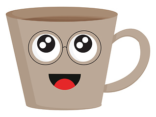 Image showing Light brown smiling coffee cup with eye glasses vector illustrat