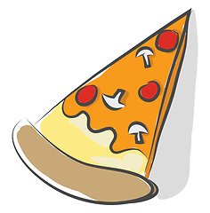 Image showing A triangular slice of pepperoni and mushroom pizza vector or col