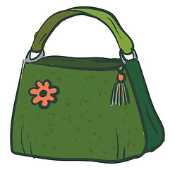 Image showing Green handbag with a pink flower vector illustration on white ba