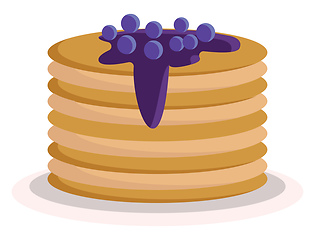 Image showing A stack of fluffy pancakes with blueberry sauce vector color dra