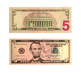 Image showing United States five-dollar bill isolated 