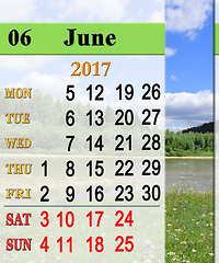 Image showing calendar for June 2017 with mountain river