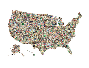 Image showing map of USA from dollars isolated