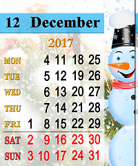 Image showing calendar for December 2017 with picture of fabulous snowman