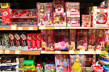 Image showing dolls on the shelves of toy shop