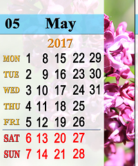 Image showing calendar for May 2017 with lilac bush