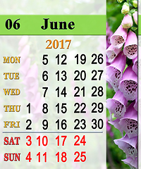 Image showing calendar for June 2017 with lilac bluebells