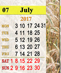 Image showing calendar for July 2017 with field of wheat