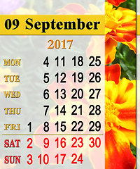 Image showing calendar for September 2017 with tagetes