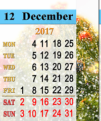 Image showing calendar for December 2017 with New-Year tree