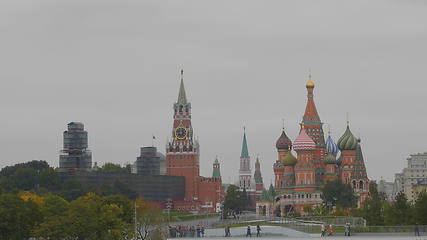 Image showing MOSCOW - OCTOBER 14: Moscow Red square. St Basils cathedral and Spasskaya tower on October 14, 2017 in Moscow, Russia