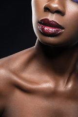 Image showing beautiful black woman red lips closeup