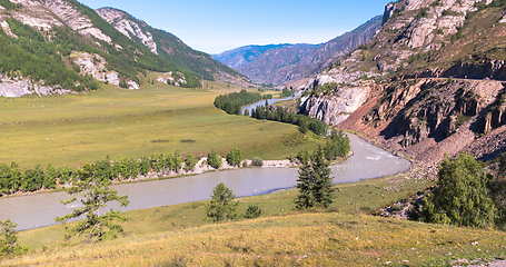 Image showing waves, spray and foam, river Katun in Altai mountains. Siberia, Russia