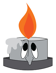 Image showing Vector illustration of a sad burning grey candle on white backgr