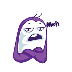 Image showing Purple monster saying Meh vector sticker illustration on a white