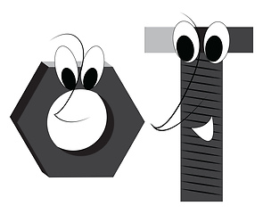 Image showing A happy bolt and nut, vector color illustration.