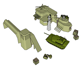 Image showing 3D vector illustration on white background  of a military base