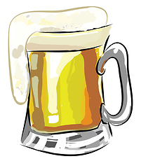 Image showing A beer mug with overflowing froth from it vector color drawing o
