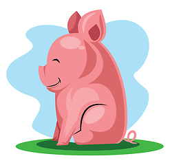 Image showing Happy pig sitting on a grass Chinese New Yearillustration vector