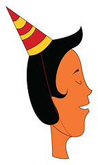 Image showing Profile cartoon of a boy with red and yellow party hat vector il