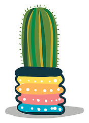 Image showing Drawing of a tall cactus plant in a designer flower pot provides