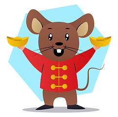 Image showing Cartoon mouse holding hat vector illustartion on white backgroun