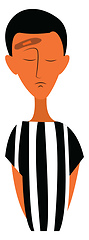 Image showing A boy wearing a black and white stripe dress with a band-aid in 