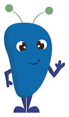 Image showing Blue monster waving illustration color vector on white backgroun