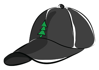 Image showing A black cap with green pine tree design on it vector color drawi