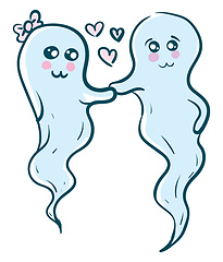 Image showing Two blue-colored cute little love ghosts vector or color illustr