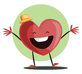 Image showing Big red heart witha yellow hat laughing with arms wide open vect