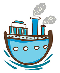 Image showing Blue steam ship with windows vector or color illustration