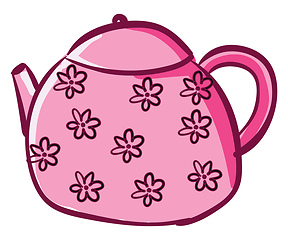 Image showing Clipart of a pink-colored teapot with floral designs vector or c