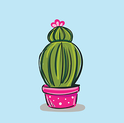 Image showing Painting of two-layered cactus plant with a pink flower at its t