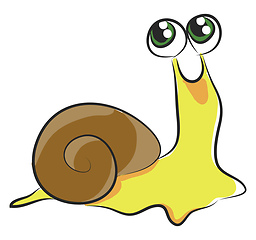 Image showing Yellow snail with green eyes vector illustration on white backgr