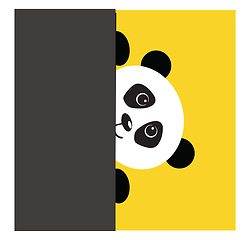 Image showing Cute black and white panda peeking behind a grey wall vector ill