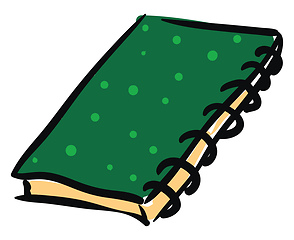 Image showing Clipart of a spring wire bound green-colored notebook lying upsi