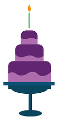 Image showing Three-layered birthday cake mounted on a stand with purple fonda
