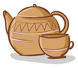 Image showing Beige teapot with cup vector illustration on white background